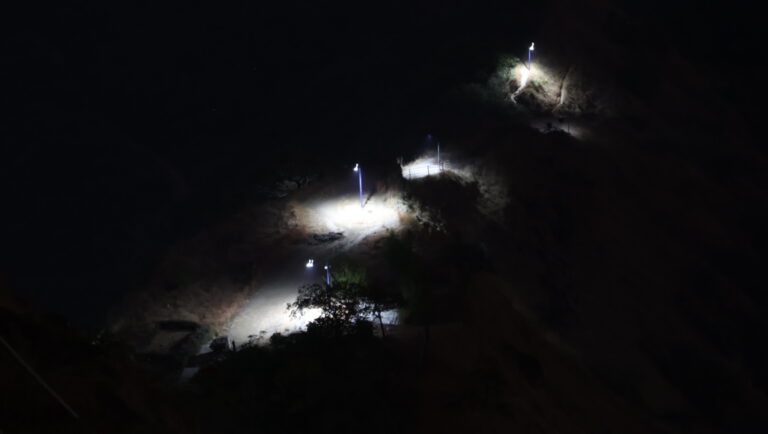 Solar light glowing on a Sahyadri fort at night