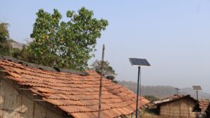 An integrated Mission URJA solar street light above village homes