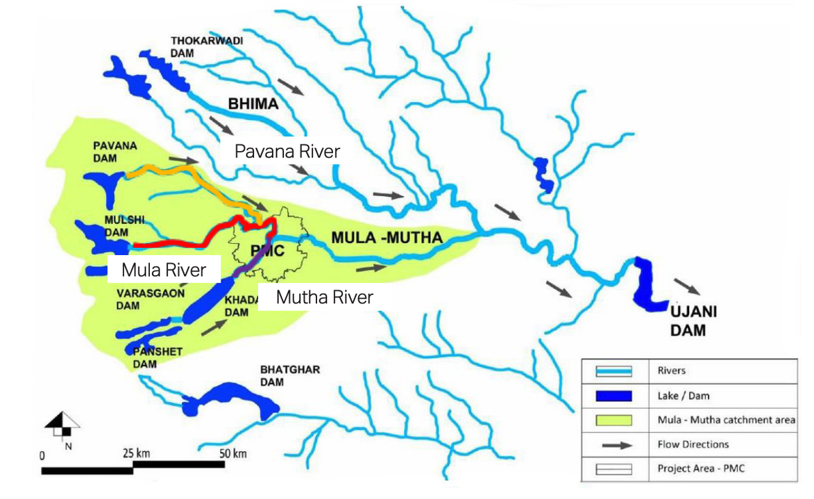 Map of the Mula and Mutha rivers in Pune, the focus of Program DHARA